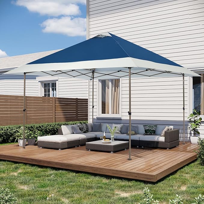 OUTDOOR LIVING SUNTIME 13x13 Instant Easy Pop Up Canopy,Portable Commercial Gazebo Camping Gazebo Tent Shelter with Wheeled Roller Carry Bag, Bonus Weight Sandbags, Stakes, Ropes - Navy