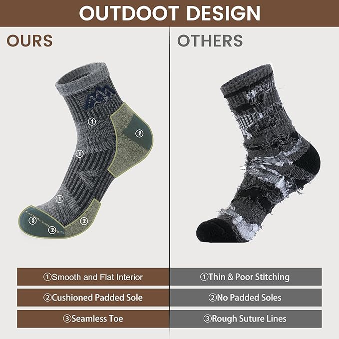innotree Merino Wool Hiking Socks for Men & Women Quarter Ankle Compression Thick Cushion Breathable Anti Odor Socks, 5 Pairs
