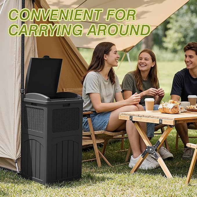 Greesum 33 Gallon Outdoor Trash Can with Lid, Waterproof Resin Garbage Bin for Hideaway, Deck, Patio, 4 Pack, Gray