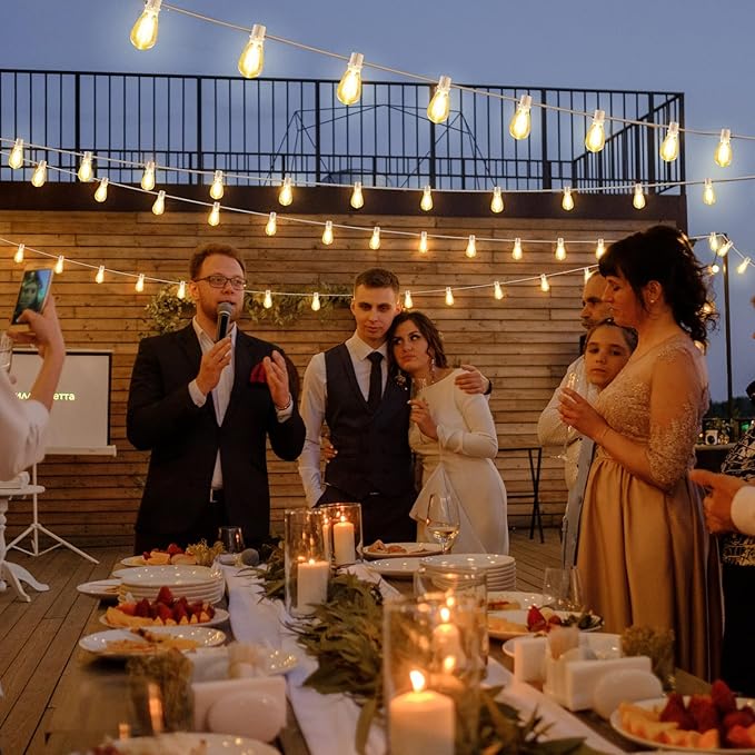 192FT(2x96FT) LED Outdoor String Lights, Linkable Patio Light with 60+3 2700K Waterproof Dimmable Hanging Bulbs for Pergola Cafe Wedding-White
