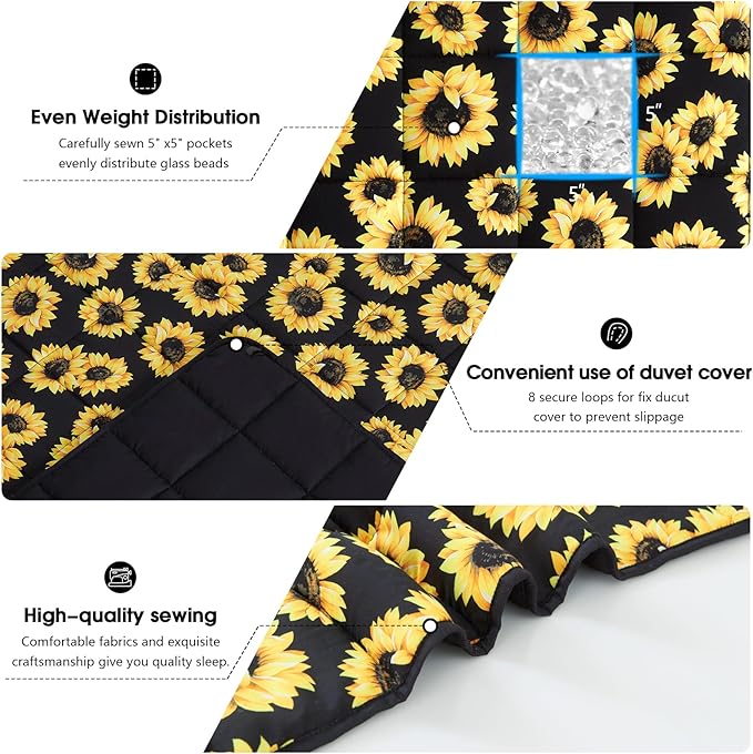 Sunflower Weighted Blanket for Adults 20lbs, 48"x72" Twin Size, Cooling Heavy Blanket for 130-220lbs with Premium Glass Beads, Soft Thick Big Blankets for All-Season Sleeping Comfort Breathable