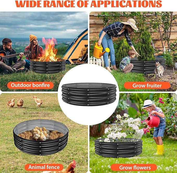 48 Inch Round Galvanized Fire Pit Ring/Fire Ring - Foldable and Perfect for Outdoor Gatherings and Campfires in The Yard/Garden/Park/Beach (Black+Gray, 4 FT Diameter+1 FT Tall)