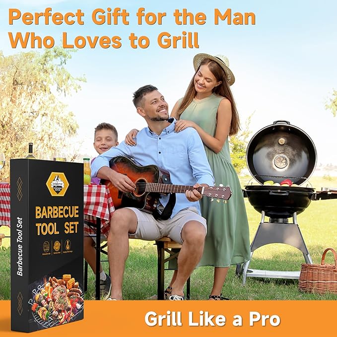 SHINESTAR Heavy Duty Grill Tools Set, Stainless Steel Grilling Accessories with Spatula, Tongs, Fork and Basting Brush, 4PCS, Ideal Grilling Gifts for Man