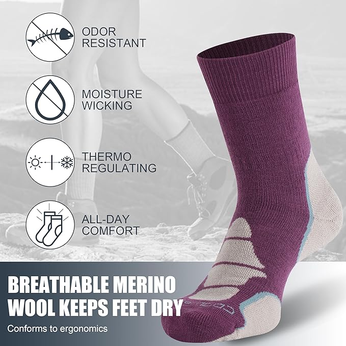 ZEAL WOOD Merino Wool Crew Hiking Socks for Women And Men with Full Cushion Moisture Wicking Walking Work Boot Socks