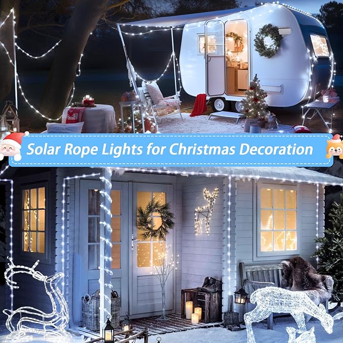 JMEXSUSS 200 LED Solar Rope Lights for Pool, 72ft 8 Modes Solar Rope Lights Outdoor Waterproof LED Solar Powered Rope Tube Fairy Lights for Fence,Gazebo,Yard,Walkway,Path,Garden Decor(White)