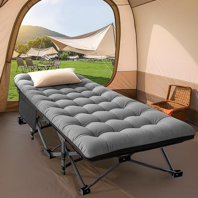ABORON 2Pack Oversized XXL Folding Camping Cot W/Mat for Adults, 78" L x 32" W x 18" H Heavy Duty Outdoor Bed with Carry Bag,1200 D Layer Oxford Travel Camp Cots