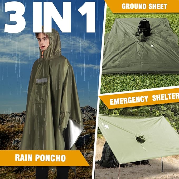ANYOO Hooded Rain Poncho for Adults Waterproof Lightweight Rain Coat for Men Women Reusable Rain Jacket for Emergency Outdoor