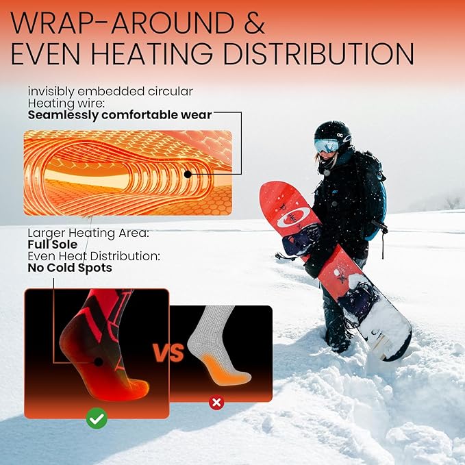 Heated Socks, 8000mAh Rechargeable Heated Socks for Men, Electric Socks for Women, Heated Ski Socks for Winter, Hunting, Skiing, Snowboarding,US 7-10 Size Inclusive, Non-APP Control