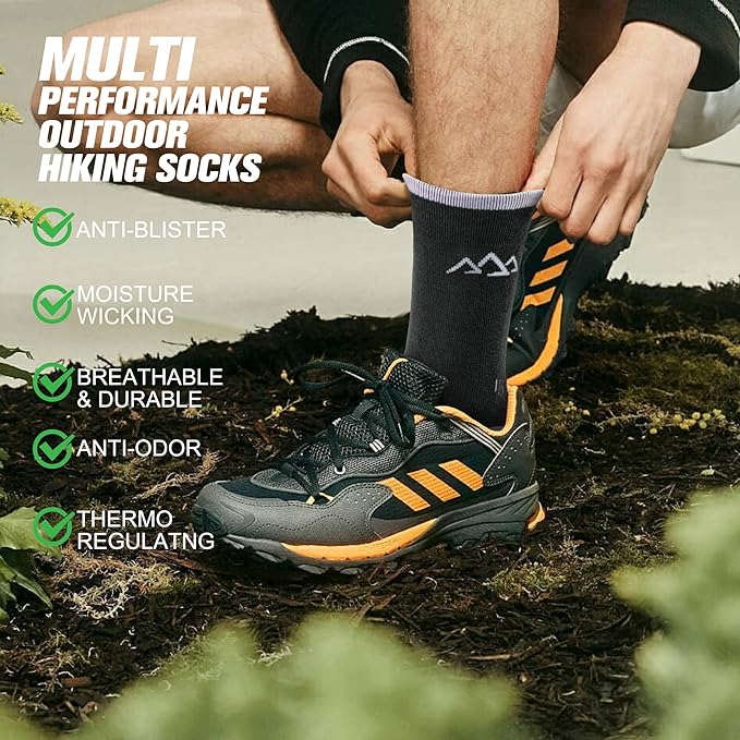 innotree 3 Pack Men's Merino Wool Hiking Socks, Micro Crew Cushioned Hiking Walking Thermal Moisture Wicking Trekking Socks