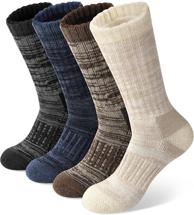 Justay 4 Pairs Merino Wool Socks for Women, Hiking Thermal Warm Winter Cozy Thick Boot Socks for Women Gifts