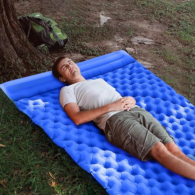 Ergocar Camping Sleeping Pad, Thick Inflatable Sleeping Pad with Pillow, Built-in Pump, Lightweight Camping Inflatable Mattress with Waterproof Nylon Fabric, Suitable for Camping, Backpacking, Hiking