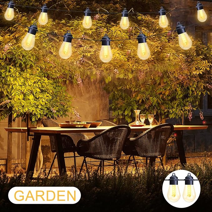 Honche 45FT Outdoor String Lights, Weatherproof LED Patio With 20 Shatterproof Warm White Vintage Edison Bulbs, 8 Modes Hanging for Garden Backyard Porch Balcony Party Decor