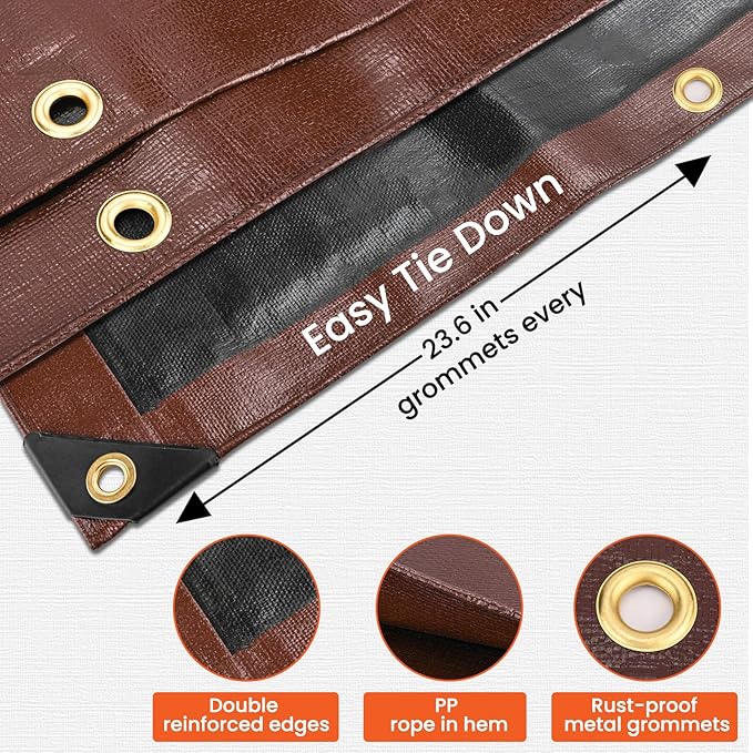 Tarp 16x20FT, 16 Mil Heavy Duty Large Tarps, Waterproof Tarp with Brass Grommets and Reinforced Edges, UV Resistant, Tear&Fade Resistant Poly Tarp for Outdoor Camping Pool Car Tent