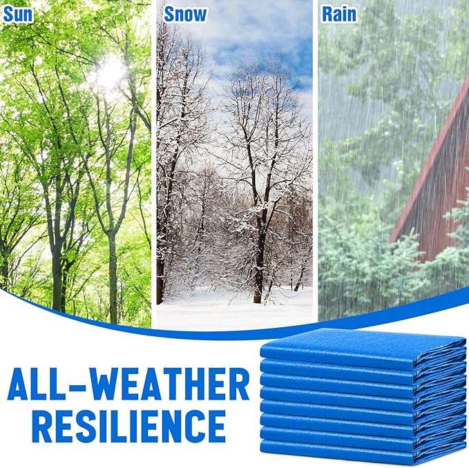 8 Pack 4 x 6 ft 5.5 Mil Small Tarps Heavy Duty Waterproof Tarp Multi Purpose Tent Cover for Home Boats Cars Camping Patio Furniture Roof Emergency Rain Protective Cover, Blue