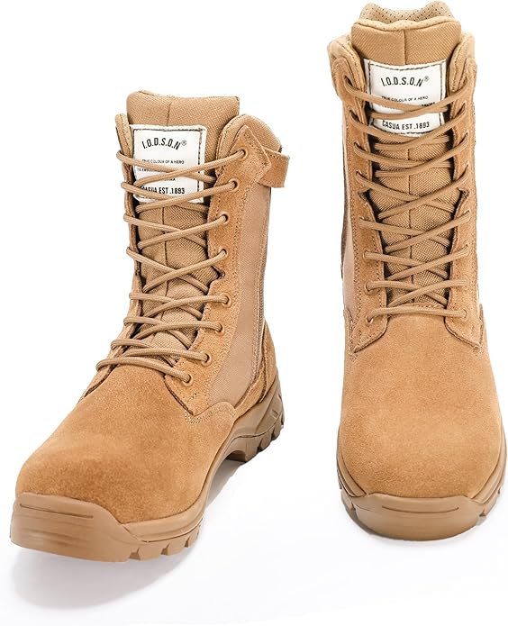 Men's Military Tactical Work Boots with Side Zipper, Puncture Resistant, Desert Combat, Army Jungle, 8 Inch Lightweight Hiking Boots