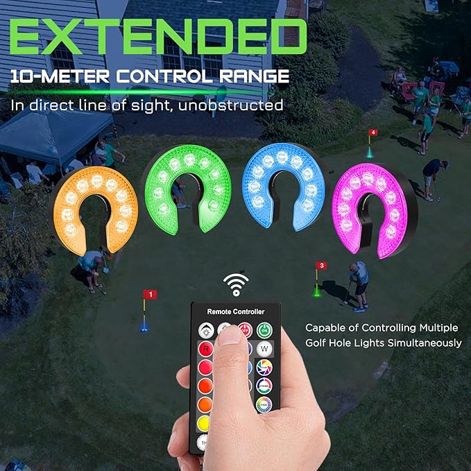 KINGTOP Rechargeable LED Golf Hole Light - Waterproof, Focused Illumination Lens, Remote-Controlled, Perfect for Backyard Night Golf Practice Putting Green Cup Lights, Camping, Outdoor Party