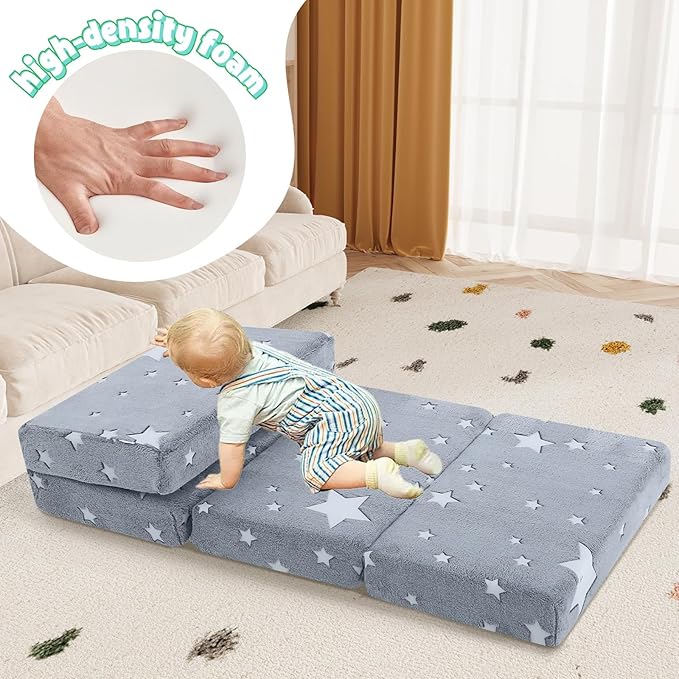 MeMoreCool Foldable Floor Mattress for Kids, Glow Toddler Nap Mat for Sleeping and Daycare, Portable Trifold Futon Mattress Floor Bed, Star