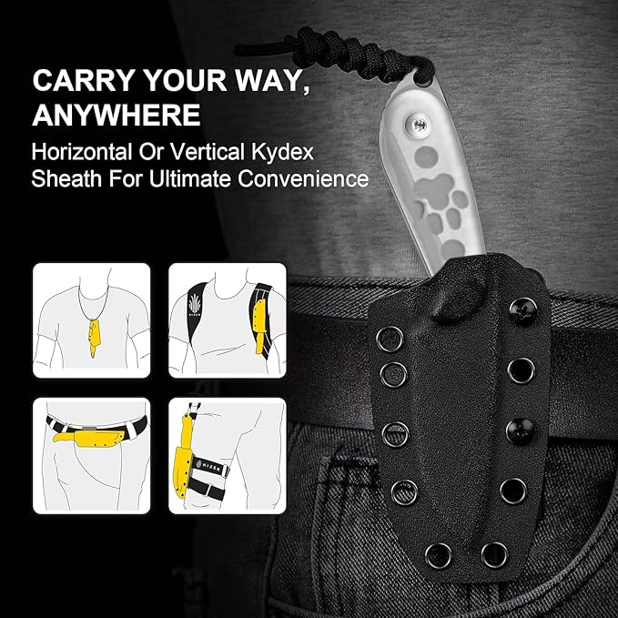Kizer Buddy Fixed Blade Knife, 3" AEB-L Steel Camping Knife with White Acrylic Handle, Compact EDC Fixed Blade Knives with Sheath for Hiking & Camping 1081A4