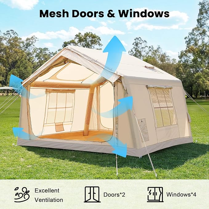 Inflatable Tents for Camping, Blow Up Tent with Hand Pump, Easy Setup InflatableTent 4 Season Tent, Waterproof Oxford Air Glamping Tents for Camping Adult 4/6/8 Person