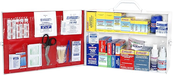 Rapid Care First Aid 80097 2 Shelf All Purpose First Aid Kit Cabinet, Class A+, Exceeded OSHA and ANSI Z308.1 2015, Wall Mountable