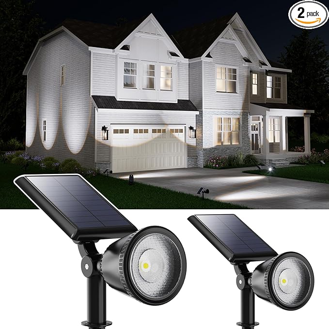 2 Pack Solar Powered Spot Lights Outdoor Waterproof Super Bright LED Yard Spotlight for Tree, Flag, Lawn, Statue, Sunset Landscape Accent Lighting for Outside House Wall Garden Backyard Sidewalk Path