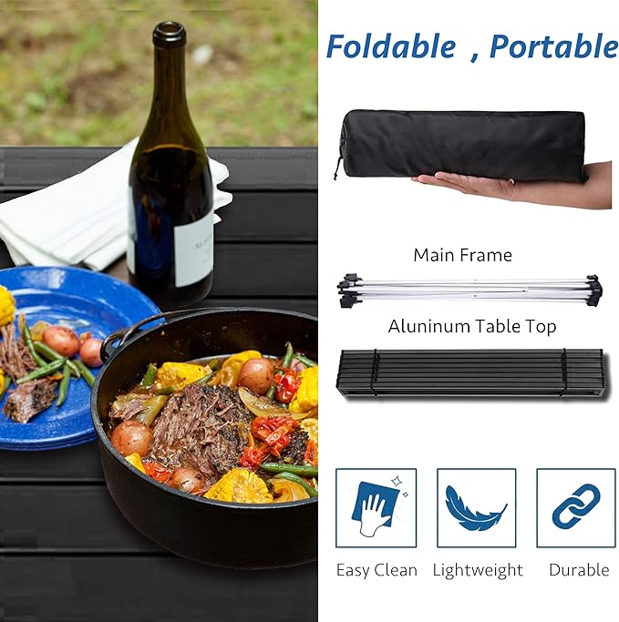 Grope Portable Camping Table with Aluminum Table Top, Folding Beach Table Easy to Carry, Prefect for Outdoor, Picnic, BBQ, Cooking, Festival, Beach, Home Use (Black-M)