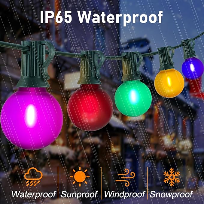 50Ft Outdoor Multicolor Christmas Lights, G40 Frosted Globe Patio String Lights with 27 Ceramic Colorful Bulbs(2 Spare), Connectable Vintage Christmas Bistro Lights for Holiday Party Backyard Christma
