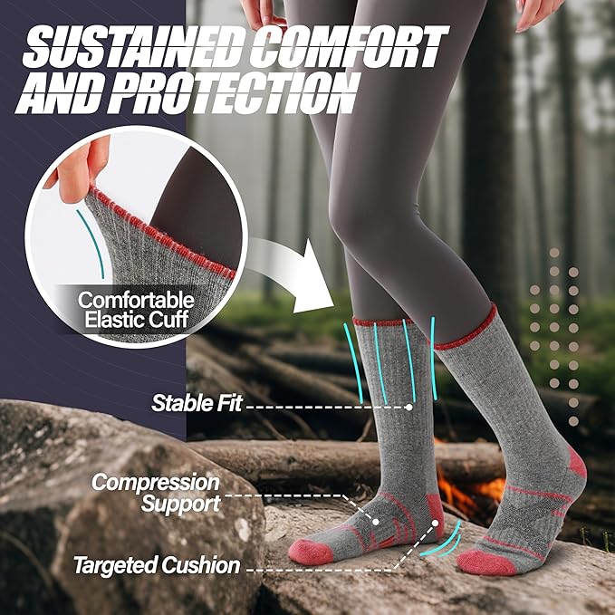 ANTSANG 5 Pairs Merino Wool Hiking Socks for Men & Women Thermal Winter Warm Moisture Wicking Cushion Boot Socks