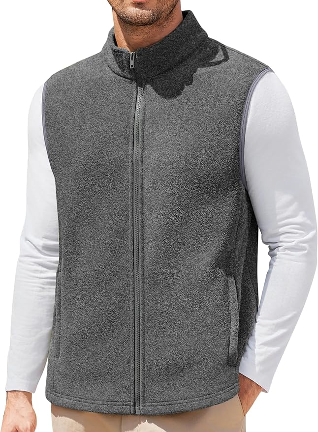 COOFANDY Mens Polar Fleece Vest Lightweight Sleeveless Jacket Warm Zip up Outerwear Vests with Zipper Pockets for Hiking