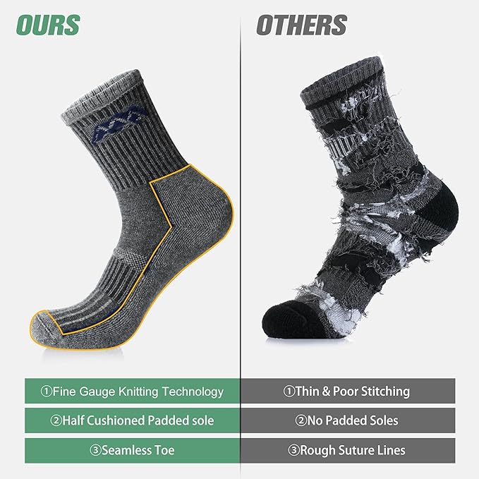 innotree 3 Pack Men's Merino Wool Hiking Socks, Micro Crew Cushioned Hiking Walking Thermal Moisture Wicking Trekking Socks