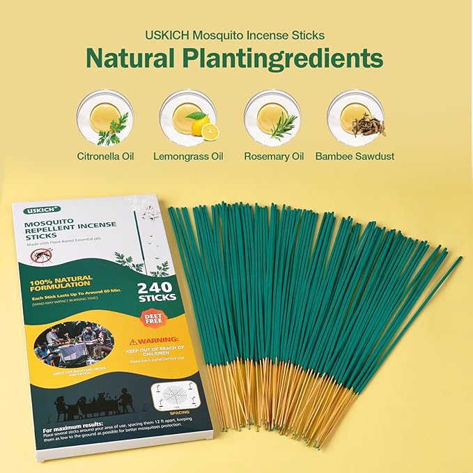 Mosquito Repellent Outdoor 240 Pcs Natural Citronella Oil Mosquito Incense Sticks Organic Mosquito Barrier Mosquito Repeller for Backyard Patio Travel Camping Indoors Gnat Mosquito Control