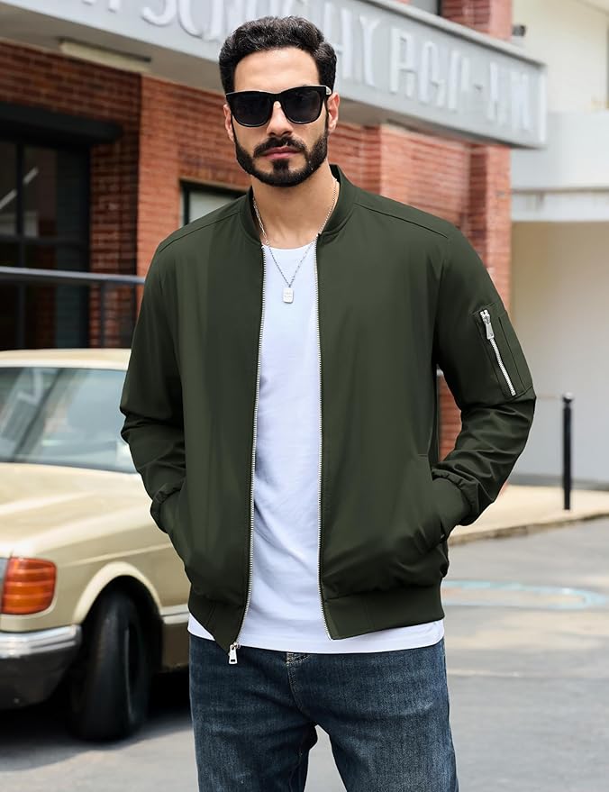 TACVASEN Mens Bomber Jacket Plaid Lined Casual Windbreaker Stylish Light Fall Spring Jackets Windproof Zip Up Coat