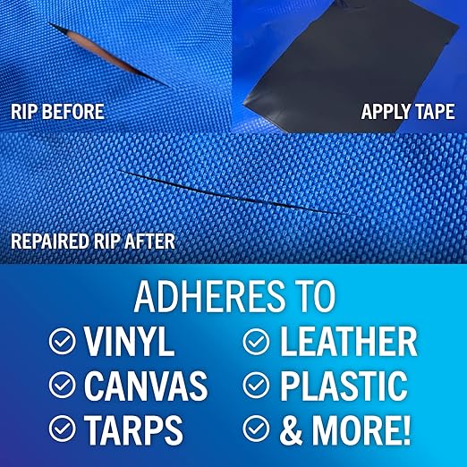 Repair Tape for Fabric Boat Covers, Canvas Tents, Pop-Up Campers, RV Awnings, Tarps, Canopies, Bimini Tops, Sails, Air Mattress Patch Kit, 30ft x 3" Black Heavy-Duty Waterproof Vinyl