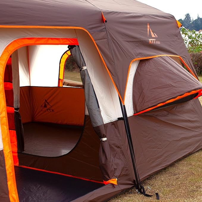 KTT Extra Large Tent 6-10-12-14 Person(A),Family Cabin Tents,2 Rooms,3 Doors and 3 Windows with Mesh,Straight Wall,Waterproof,Double Layer,Big Tent for Outdoor,Picnic,Camping,Family Gathering