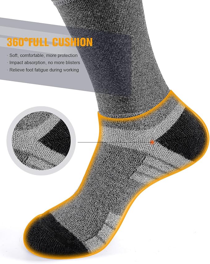 6 Pairs Men's Cotton Crew Work Boot Socks, Moisture Cushioned Athletic Sports Socks for Hiking Running Workout