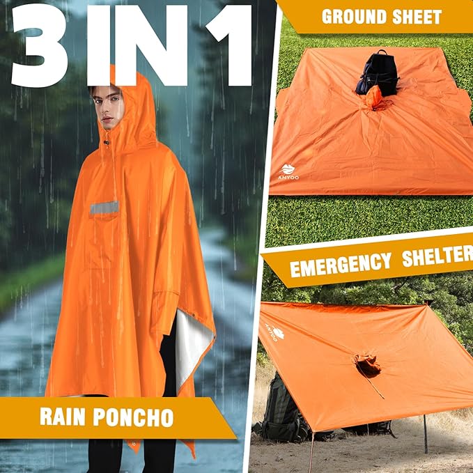 ANYOO Hooded Rain Poncho for Adults Waterproof Lightweight Rain Coat for Men Women Reusable Rain Jacket for Emergency Outdoor
