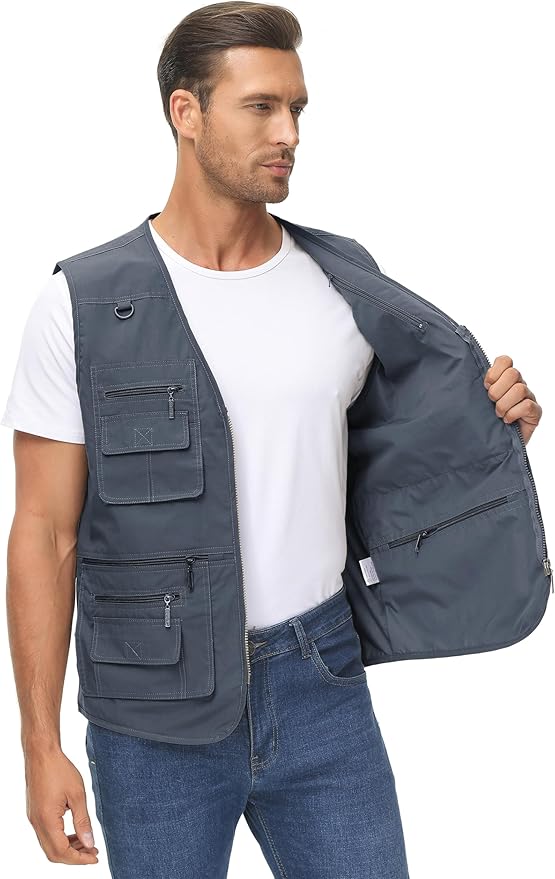 Lentta Men's Fishing Vest Summer Outdoor Lightweight Work Photo Vest 16 Pockets