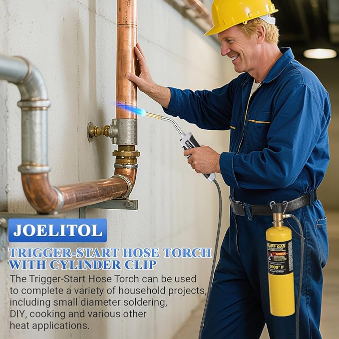 Propane Torch Kit, Mapp Gas Torch with Cylinder Clip, 5ft Hose and Trigger Start Adjustable Flame, Brazing Torch Kit for Soldering, DIY, Jewelry(Propane Tank Not Included)