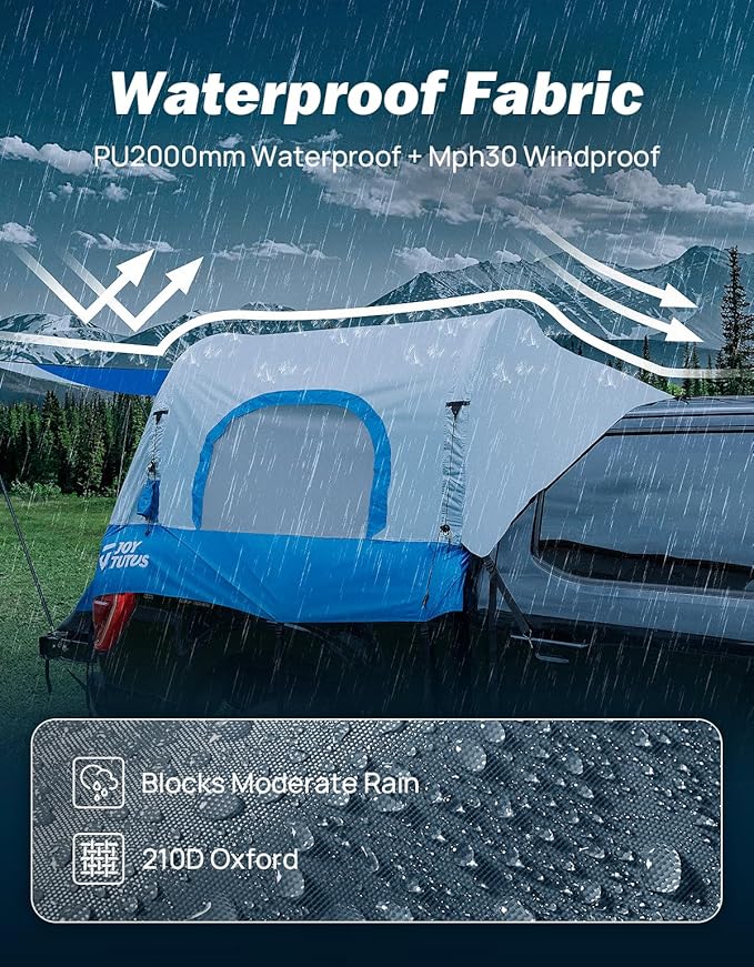JOYTUTUS Inflatable Truck Bed Tent 5.5-6.5FT with Awning, Includes Air Pump for Quick 30 S Setup, Dual-use Pickup or Camping Tent for 2 Person, Truck Tent with Waterproof Roof Shade and 3 Windows