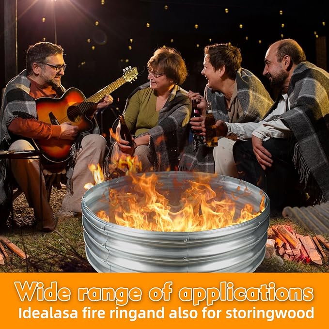 3FT Diameter Camp Fire Ring Pit, Large Round Galvanized Steel Fire Pit, Heavy Duty Steel Fire Pit Silver for Backyard, Camping, Bonfire (3x3x1FT)