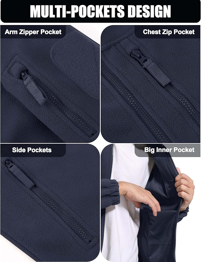 CRYSULLY Men's Fleece Jacket Tactical Full-Zip Winter Coat Jackets Multi Pockets