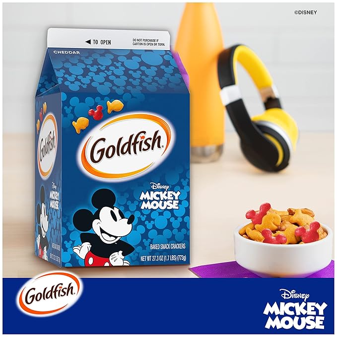 Goldfish Disney Mickey Mouse Cheddar Crackers, Snack Crackers, 27.3 oz carton
