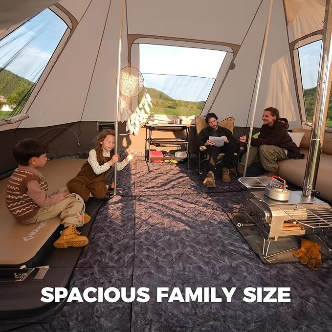 KingCamp Canvas Bell Yurt Tents, 4 Seasons Large Waterproof & Windproof Luxury Glamping Tent w/Stove Jack for Family Outdoor Camping, Hunting, Parties
