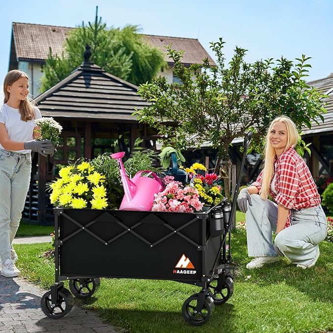 Collapsible Wagon Cart with Wheels - Foldable Wagons 220L Heavy Duty 450lbs, Beach Wagon with Big Wheels for Sand Folding Utility Wagons Carts for Sports Shopping Camping