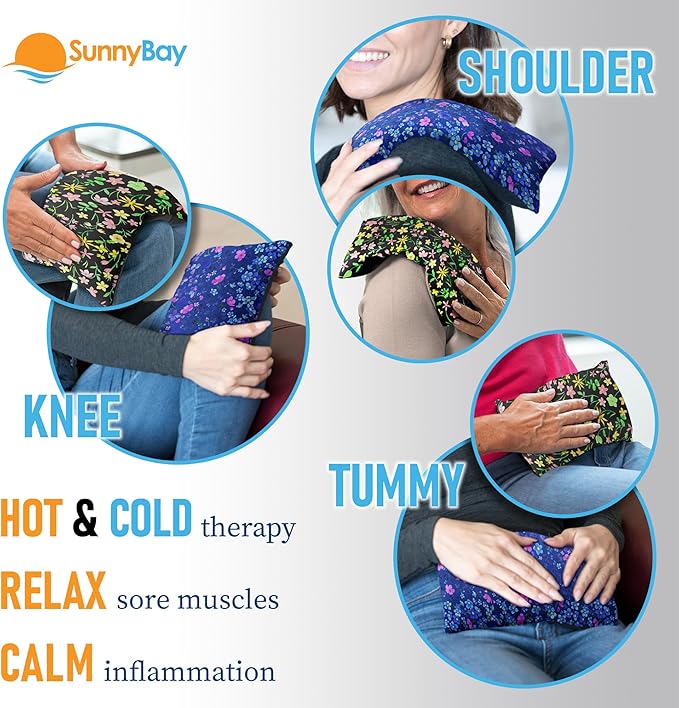 SunnyBay Small Microwave Heating Pad, Microwavable Versatile Cold/Heated Neck and Shoulder Wrap for Back Pain and More, Moist Heat Cotton-Fleece Pad, 6x11 Inches, Lilac and Green Flowers, Pack of 2