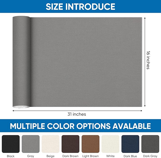 Oversized Canvas Patch 16 "x31, Self-Adhesive Waterproof Canvas Patch Set for Repairing Tents, Couch, Boat Covers, Camping Chairs, Awnings, Car Seats.(Gray)