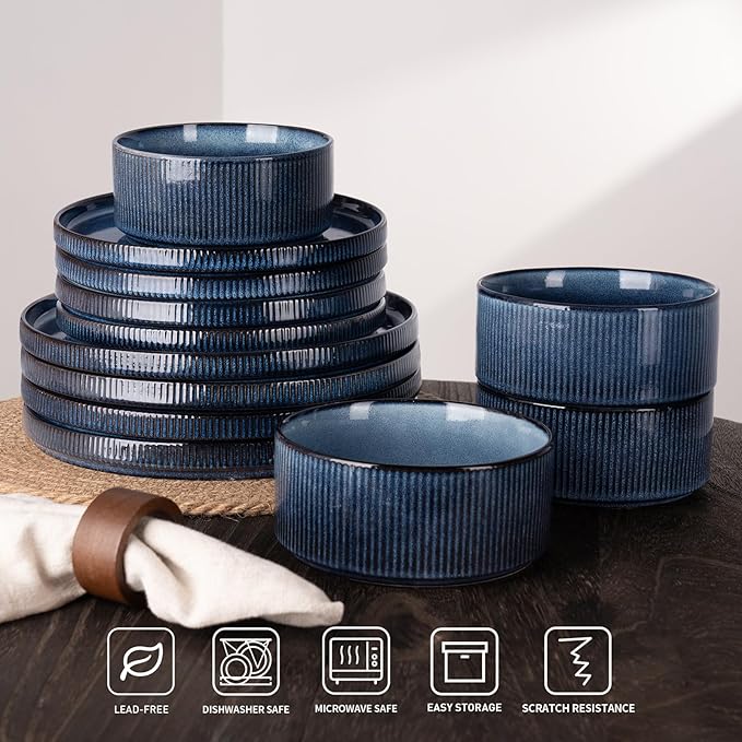 famiware Star Salad Plates for 6, 8 inches Plate Set, Stoneware Dinnerware, Small Dinner Plates for Dessert, Salad, Appetizer, Nebulas Blue