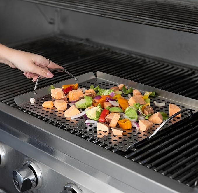 Outset 76632 Stainless Steel Grill Topper Grid, 11"x17" BBQ Tray