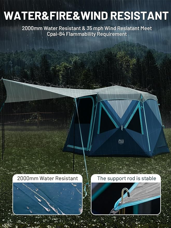 TIMBER RIDGE 4/6/8 Person Instant Pop Up Cabin Tent, Easy 60 Second Setup, Weather Resistant Camping Family Hub Tent with Rain Fly and Carry Bag for Outdoor Camping