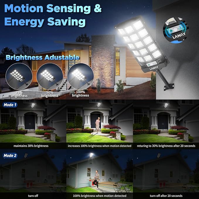Solar Lights Outdoor Waterproof, 6500K Dusk to Dawn Solar Street Lights Outdoor Motion Sensor with Remote Control, LED Security Light for Outside Garden Yard Parking Lot, Oudoor Flood Lights, 2 Pack